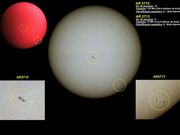 As manchas solares das regiões ativas AR 2713 e AR 2715.